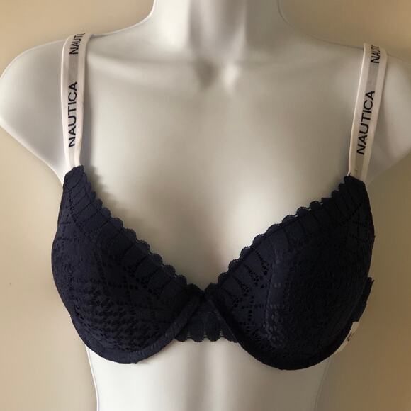 Nautica Bra Navy Lace Underwire Light Pad 36C Adjustable Straps - Picture 1 of 5